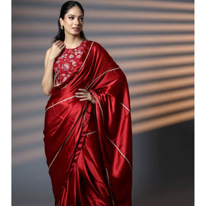 KV Ready to Wear Luxe <b>Red</b> and Gold Embellished Premium <b>Silk</b> Party Saree with Unstitched Blouse - Product Image 1