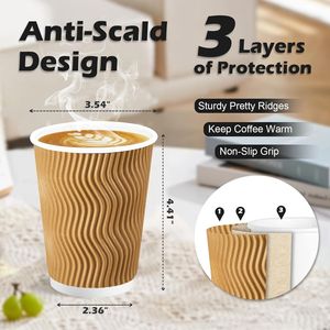 Confezione da 100 Bicchieri Monouso da 12 OZ per Caffè, Isolati con Parete Ondulata per Bevande Calde e Fredde - Product Image 3