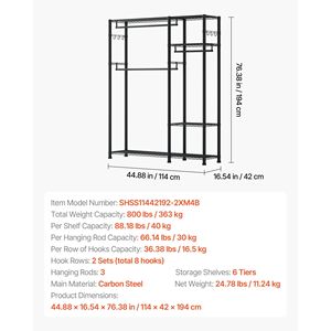 Appendiabiti a 6 livelli regolabile per carichi pesanti, capacità di carico 800 libbre, struttura in acciaio, armadio con capacità di carico 800 libbre - Product Image 3