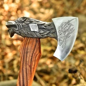 Hacha de Construcción Vikinga Forjada a Mano de Acero de Alto Carbono con Mango de Madera Grabado y Funda de Cuero DIY - ¡Venta Caliente! - Product Image 2