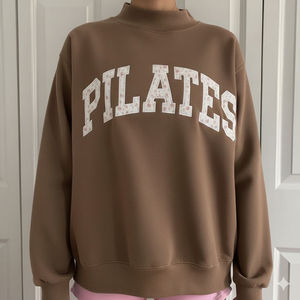 Womens Brown <b>Mock</b> <b>Neck</b> Sweatshirt Oversized Casual Fleece Pullover Streetwear Winter <b>Top</b> - Product Image 6