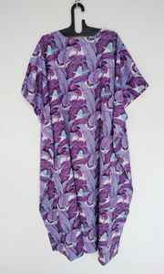 ชุดเดรสคาฟทันสีม่วงลายใบไม้ งานแฮนด์เมดจากอินเดีย สไตล์โบฮีเมียน แฟชั่นผู้หญิง ผ้าฝ้ายออร์แกนิค เหมาะสำหรับใส่ในฤดูร้อน - Product Image 3