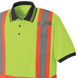 Polo de sécurité en polyester personnalisé pour hommes, haute qualité, contraste de couleurs, orange haute visibilité, manches courtes - Product Image 5