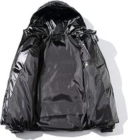 Blouson matelassé noir à capuche pour homme, imperméable, avec fermeture éclair, logo frontal, décontracté, hiver, coupe régulière, en polyester