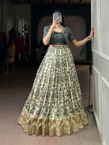 Handcrafted Tasar Silk Printed With Viscose Border Lehenga Choli - Product Image 6