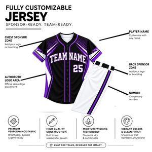 Conjunto de camiseta de béisbol personalizada para adultos, manga corta, estampado sublimado, absorción de humedad, 100% poliéster, nombre del equipo, número personalizable - Product Image 1