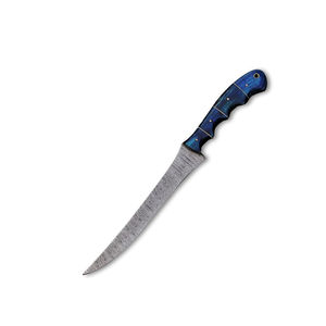 Cuchillo de Pesca Personalizado Hecho a Mano Burraq, Hoja de Acero de Damasco de 10/8 Pulgadas y 3.0 mm de Grosor, Funda de Cuero - Product Image 1