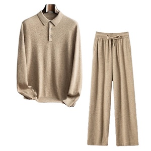 Pull-over polo en maille douce décontracté pour homme, à capuche, 100% coton, coupe-vent, extensible dans les quatre sens, pantalon taille haute, uni, hiver - Product Image 6