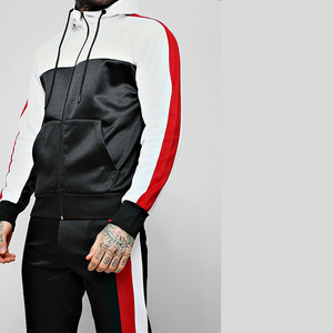Conjunto Deportivo para Hombre con Capucha y Bloques de Color Negro, Blanco y Rojo, Sudadera con Cremallera Completa y Pantalones, Corte Regular, Transpirable, para Otoño - Product Image 4