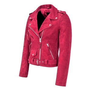 Women's Pink <b>Suede</b> Moto <b>Jacket</b> Full Sleeve Zip Closure Spread Collar Autumn Style Sample Service Available - Product Image 6