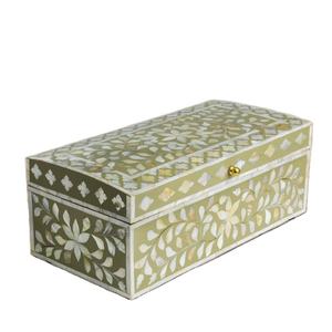 Artisan Handmade <b>Blue</b> Rectangular Wood Jewelry Box with Intricate Bone Inlay mop Decorative Storage for Home and Luxury Gifts - Product Image 4