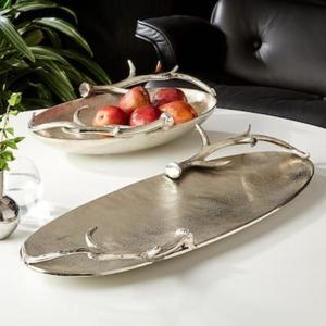 Antler Handle Serving <b>Tray</b> Polished Metal Oval Dish Decorative <b>Tray</b> For Food Display Residential Use Christmas Decoration <b>Trays</b> - Product Image 1