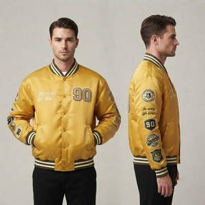 Veste de baseball en satin pour homme avec broderie, veste bomber en satin de soie de haute qualité, veste bomber matelassée en satin pour homme - Product Image 4