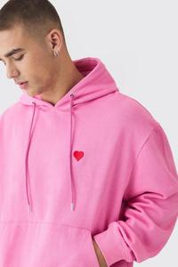 High Quality Custom Heart Embroidered Pink Oversized Pullover Kangaroo Pocket Hoodies Men Breathable Quick Dry 100% Cotton - Product Image 2