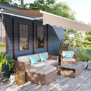 12*10FT Sand Color Retractable Aluminum Alloy Bracket Polyester Cloth Awnings - Product Image 1