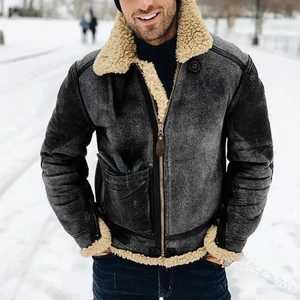 Chaqueta de piel sintética de zorro para hombre, abrigo grueso con cremallera, abrigo de piel sintética de color sólido, chaqueta de hombre con manga regular. - Product Image 3