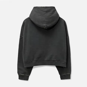Sweat à capuche noir délavé personnalisé pour homme, coupe ample et oversize, épaules tombantes, poche kangourou, style vintage décontracté - Product Image 3