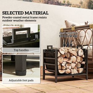 Modern 19.3\" X 13.4\" X 17.3\" Black Metal Firewood <b>Rack</b> Indoor Outdoor Durable Wood Storage with <b>Log</b> Carrier Handles - Product Image 6