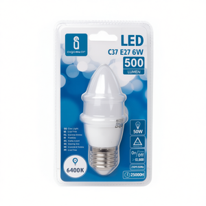 หลอดไฟ LED C37 E27 6W 6400K แสงเดย์ไลท์ 500 ลูเมน 25000H เปิด-ปิด 12500 รอบ 130V 50Hz - Product Image 2