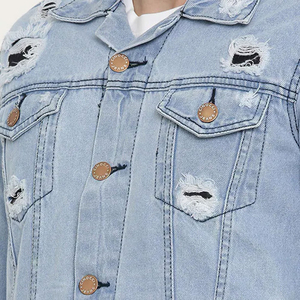 Custom Men Denim Jacket Wholesale Solid Color <b>Jeans</b> Jacket Pakistan High Quality Apparel Manufacturer - Product Image 5