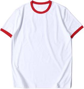 Mens <b>White</b> Ringer T-Shirt Red Collar Sleeve Crew Neck Casual Retro <b>Tee</b> 100% Cotton Breathable Quick Dry - Product Image 1