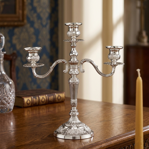 Vintage Style <b>Silver</b> Plated Candelabra 3-Light Candle Stand Ornate Decorative Metal Candelabrum for Event Rental & Party Decor - Product Image 2