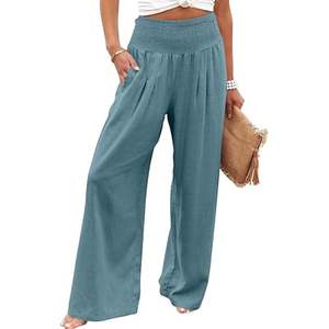 Palazzo Lounge Pants for Women Casual Comfy High Waist Dressy Trousers with Pockets Loose Wide-leg Spandex / Polyester Woven - Product Image 1