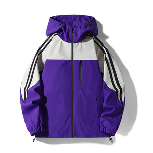 Men's Hooded <b>Racer</b> <b>Jacket</b> Color Blocking Windproof Sporty Style Polyester Zipper Closure Autumn Wear - Product Image 5