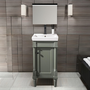 Meuble-lavabo moderne pour petite salle de bain avec vasque intégrée, 17 pouces, sur pied, en bois massif et contreplaqué, avec tiroirs à fermeture douce - Product Image 1
