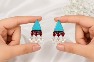 Boucles d'oreilles pendantes en argent oxydé style bohème tribal pour amoureux, avec perles de cristal rouge et perles pour femmes - Vente en gros - Fabricant - Product Image 3