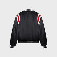 Blouson universitaire noir pour homme, à rayures rouges et blanches, coupe classique, style baseball décontracté, col montant, simple boutonnage, 100 % laine, patchwork