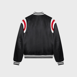 Veste de baseball noire pour homme avec rayures rouges et blanches, coupe classique, style décontracté, col rabattu, simple boutonnage, en PU - Product Image 2