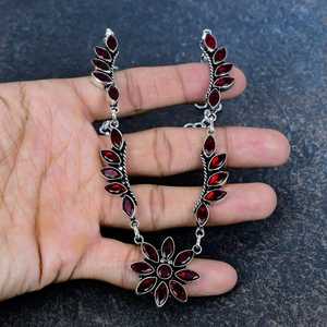 Élégant pendentif vintage en grenat rouge avec serti clos, en argent sterling 925, chaîne ajustable, fait main, cadeau de bijoux de fiançailles - Product Image 3