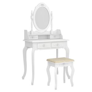 Modern Concise White <b>Makeup</b> Vanity 4 Drawer 360 Degree Rotation Dresser with Removable <b>Mirror</b> (=20407644) - Product Image 5