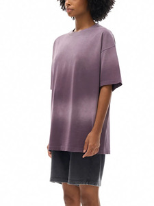 Camiseta Oversize de Algodón Morado Desgastado Estilo Vintage Streetwear, Camiseta Oversize Morada de Algodón Pesado Unisex con Hombros Caídos - Product Image 3