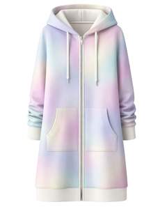 Sudadera con capucha larga multicolor pastel para mujer, abrigo de invierno con forro polar y bolsillos tipo canguro, informal, OEM, personalizado de fábrica - Product Image 1