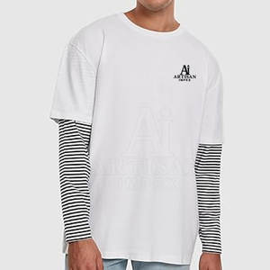 T-shirt double couche pour homme, coupe confortable, tissu léger, style streetwear, toucher doux, vente en ligne - Product Image 3