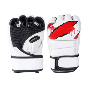 White Half Finger Boxing <b>Gloves</b> Red Dripping Design PU Material Buckle Closure Gym Training Gear Unisex Weightlifting <b>Gloves</b> - Product Image 1