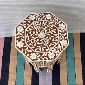 Mesa de Cajones con Incrustaciones de Hueso de ILAHI, Diseño Moderno con Detalles de Ágata, Almacenamiento de Tres Niveles, Mueble Portátil para Sala de Estar/Hogar - Product Image 6