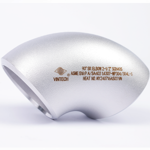 ข้อต่อเหล็กกล้าไร้สนิม ASME B16 9 A SA403 แบบโค้งงอ 90 องศา รัศมีสั้น ชนิดเชื่อมต่อแบบไร้รอยต่อ หัวกลม มาตรฐาน - Product Image 1