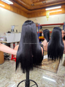 Peluca con cierre de encaje 2x6 al por mayor con flequillo, pelucas de cabello humano con cutícula virgen alineada de color natural recto de hueso para mujeres negras - Product Image 3