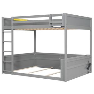 Letto a Castello in Legno Grigio Misura Queen con Luce LED, Stazione di Ricarica USB, Mensole Integrate e Vano Portaoggetti, Consegna Prevista 30/06 - Product Image 5