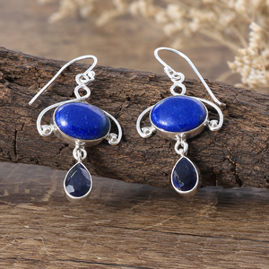 Natural Double Blue Lapis Lazuli 925 Sterling Silver <b>Dangle</b> <b>Earrings</b> Rose <b>Gold</b> Yellow <b>Gold</b> Plated Handmade Boho Gemstone Jewelry - Product Image 1