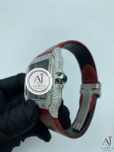 Montre à quartz à cadran carré, lunette sertie de strass, bracelet rouge, style bijou de mode - Product Image 4