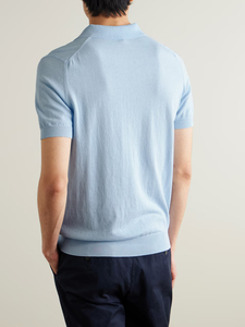 Camiseta de Manga Corta para Hombre, 100% Algodón, Color Azul Cielo, Transpirable, de Alta Calidad, Suéter de Seda Personalizado para Hombre, Polo de Punto Sólido - Product Image 3