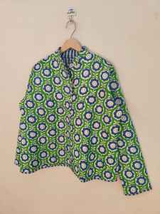 Chaqueta Acolchada de Algodón con Estampado de Bloques, Abrigo Hecho a Mano, Ropa Exterior Étnica Boho, Chaqueta Corta de Algodón con Estampado de Bloques, Abrigo con Estampado Índigo - Product Image 5