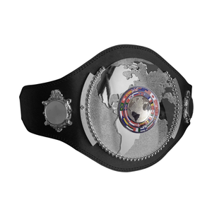 Ceinture de championnat mondial de lutte, design globe argenté, cuir noir, titres personnalisables de luxe - Product Image 6