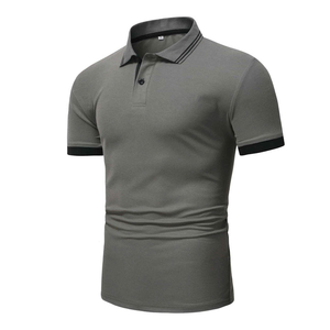 Polo rayé pour homme à manches courtes, color-block, décontracté, tricoté, motif blanc et bleu, coupe classique - Product Image 1
