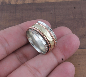 Wholesale 925 Sterling <b>Silver</b> <b>Ring</b> Copper Doted <b>Spinner</b> <b>Ring</b> for Women Handmade Solid <b>Silver</b> Statement Band Jewelry Manufacturer - Product Image 5