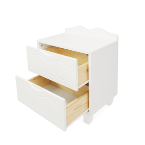 Table de chevet personnalisée en bois massif blanc avec 2 tiroirs sculptés, durable et sécurisée pour les enfants, prête à l'exportation - Product Image 5